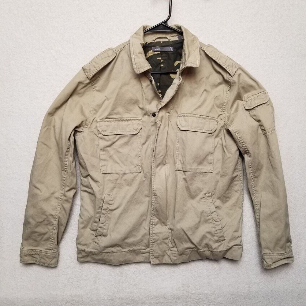 VINCE Women's Utility‎ Cargo Beige Field Camo Lined Jacket Cotton Size Large